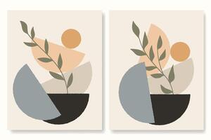 Contemporary set of trendy minimalist botanical illustration with abstract geometric composition. vector