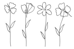 Flowers drawn in one line art collection vector