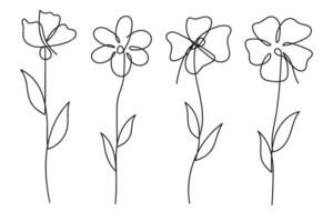 Single line art flower illustration collection.One continuous line art. illustration vector