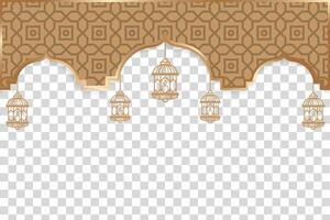 Ramadan template banner with Islamic gold mosaic pattern and gold lanterns. vector