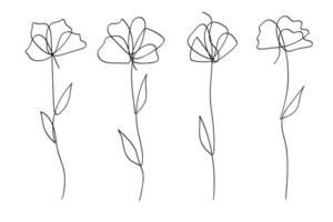 One continuous line art flowers blossom collection. illustration. vector
