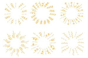 Abstract circular hand-drawn doodles in yellow, featuring various dynamic designs vector