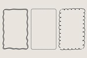 Collection of doodle hand drawn trendy frames with wavy lines and swirls . Minimalist line art. illustration. vector