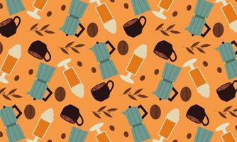 Light coffee background pattern in flat style coffee beans and cup of coffee vector