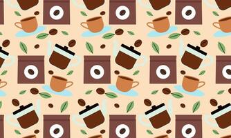Flat line icons. Seamless pattern of coffee vector