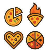 Set of Cute Pizza Icons with Heart, Slice, and Fire Elements vector