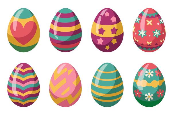 Colorful Easter Eggs with Heart, Star, and Floral Patterns for Spring Decor