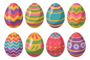 Bright and Fun Easter Eggs with Geometric, Heart, and Flower Motifs for Easter Craft Projects vector