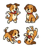 Cute Dog Illustrations Featuring Joyful Puppies Rolling, Playing, and Smiling vector