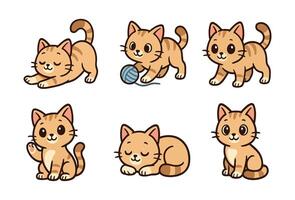 Fun and Cute Kittens with Yarn, Sleeping, and Playful Expressions vector