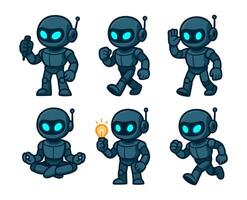 Cute Robot Illustrations with Dynamic Poses and Thoughtful Actions vector