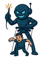 Robot Puppet Master Holding Wires to Control a Human with an Evil Smile vector