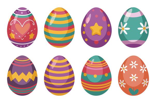 Decorative Easter Eggs in Bold Stripes, Dots, and Flowers for Festive Celebrations