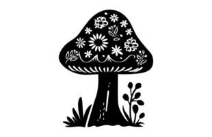 Boho Mushroom Silhouette isolated on a white background vector