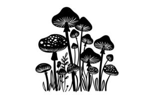 Boho Mushrooms Silhouette isolated on white background vector