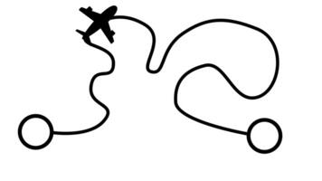 Curved black lines connect two dots with a central falling figure, showing an abstract journey or decision-making path in minimal form video
