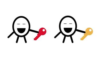 Two happy stick figures share colorful keys, representing friendship, sharing, and unlocking new opportunities together. video