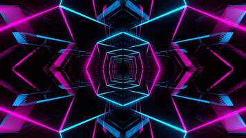 Cyan and Pink Abstract Geometric Neon Corridor Background VJ Loop in 4K video