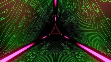Green and Pink Energy Flowing Through The Triangular Cyber Tunnel Background VJ Loop in 4K video