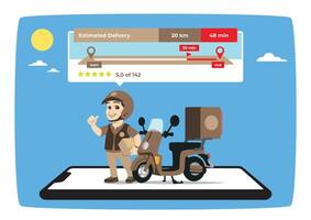 delivery man with motorbike and delivery app vector