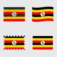 Uganda national flag in four different styles. vector