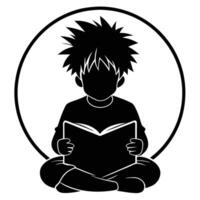 Silhouette child reading seated figure for education theme. vector