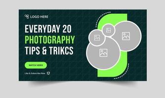 Editable photography tips and tricks thumbnail banner design, daily photography techniques cover banner design, fully customizable eps 10 file format vector