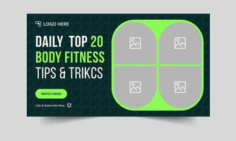 Minimalistic fitness banner template design for youtube channel cover, muscle body youtube thumbnail banner template design, editable eps 10 file format vector
