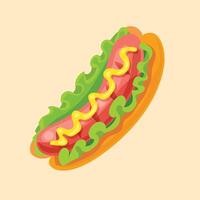 Hotdog with lettuce and mustard vector