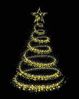 A card with a golden Christmas tree. vector