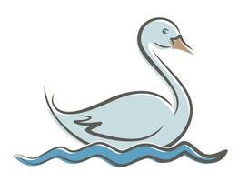 Floating swan with a blue wave. vector