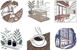 Smiling Barista Coffee Bundle. A Happy Customer Collection Illustrations vector