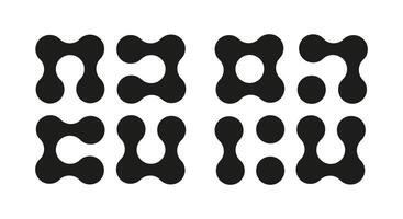 Metaball flat icons. Connected dots minimal signs. Integration abstract symbol mockup. Circles simple pattern. Point movement element. Connected blobs forms. Metaballs transition shapes. Trendy logo. vector