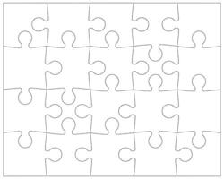 Puzzle pieces rectangle printable contour isolated on a white background. Jigsaw puzzle game template with angles. Outlines puzzle pieces, adjustable and editable minimalist mockup. vector