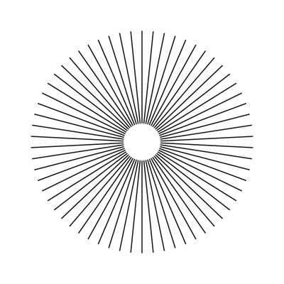 Radial circle lines icon. Circular lines pattern. Outlined symbol of Sun star rays. Abstract geometric shape. Spokes with radiating stripes. Flat design trendy element. Minimalist graphic illustration