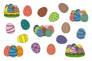A vibrant set of decorated Easter eggs with various patterns. A collection of ornate eggs. Perfect for holiday designs, crafts, and festive decorations. vector