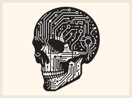 Cyberpunk Tech Glitch Skull Design for Futuristic Themes vector