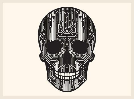 Distorted Glitch Skull with Futuristic Tech Elements vector