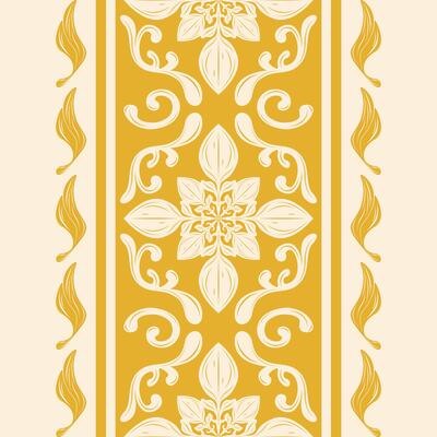 Exotic Gold Element Scroll Florals Leaves and Wines Nature Inspired Elegance Border Pattern on Beige Background. Delicate Arranged Elaborate Rich for Prints Textiles Traditional Silk Unique Art Work