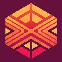 geometric abstract, hexagon shape, isometric design, warm colors, orange and red gradients, minimalist artwork, symmetrical pattern, graphic design, flat illustration vector