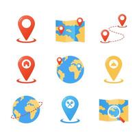 Nine location icons depicting different points of interest. Perfect for travel websites, map applications, and tourist guides. vector