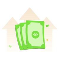 inflation concept, with three green dollars paper money and three up arrows. money increase concept. Financial concepts and financial investment business stock growth. suitable for UI illustration vector