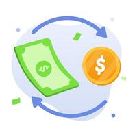 Money rotation, currency exchange, money flow and cycle illustration concept. dollar paper and coin money with a double arrow. Financial concept illustration. suitable for UI illustration vector