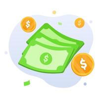 Three paper dollar money and dollar coins around it. Business and finance success concept. Finance concept editable illustration. suitable for UI illustration, presentation, or many others. vector