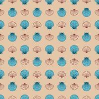 pink and blue seashell seamless pattern, retro sea pattern vector