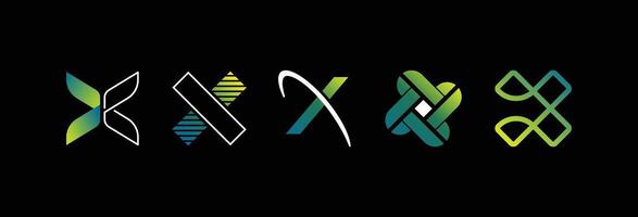 Set of gradient X logos in modern abstract minimal style vector