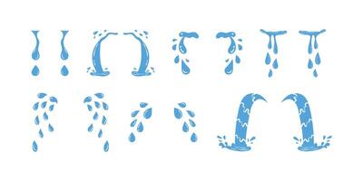 Set of blue cartoon characters expressing sadness with crying emotions vector