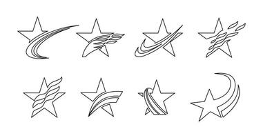 Abstract black outline stars with wavy lines in minimal style vector