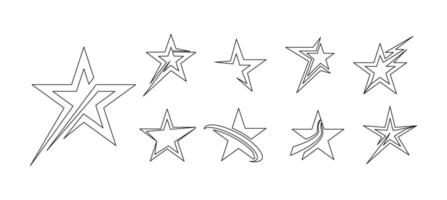Collection of outlined stars in various styles and minimal form vector