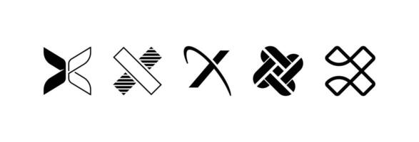 Set of black X logos in bold modern minimal style vector